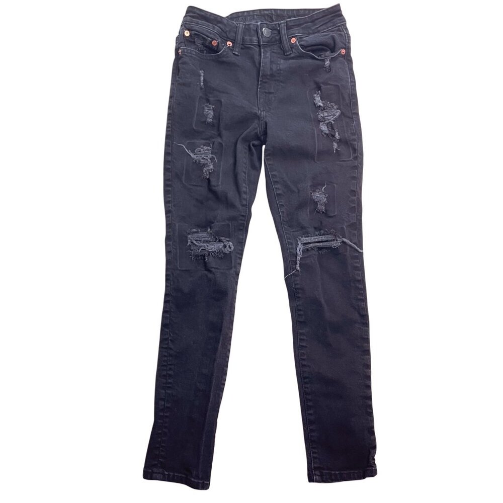 American Eagle Womens Black Distressed AirFlex+ Denim  Jeans Size 26 x 28
